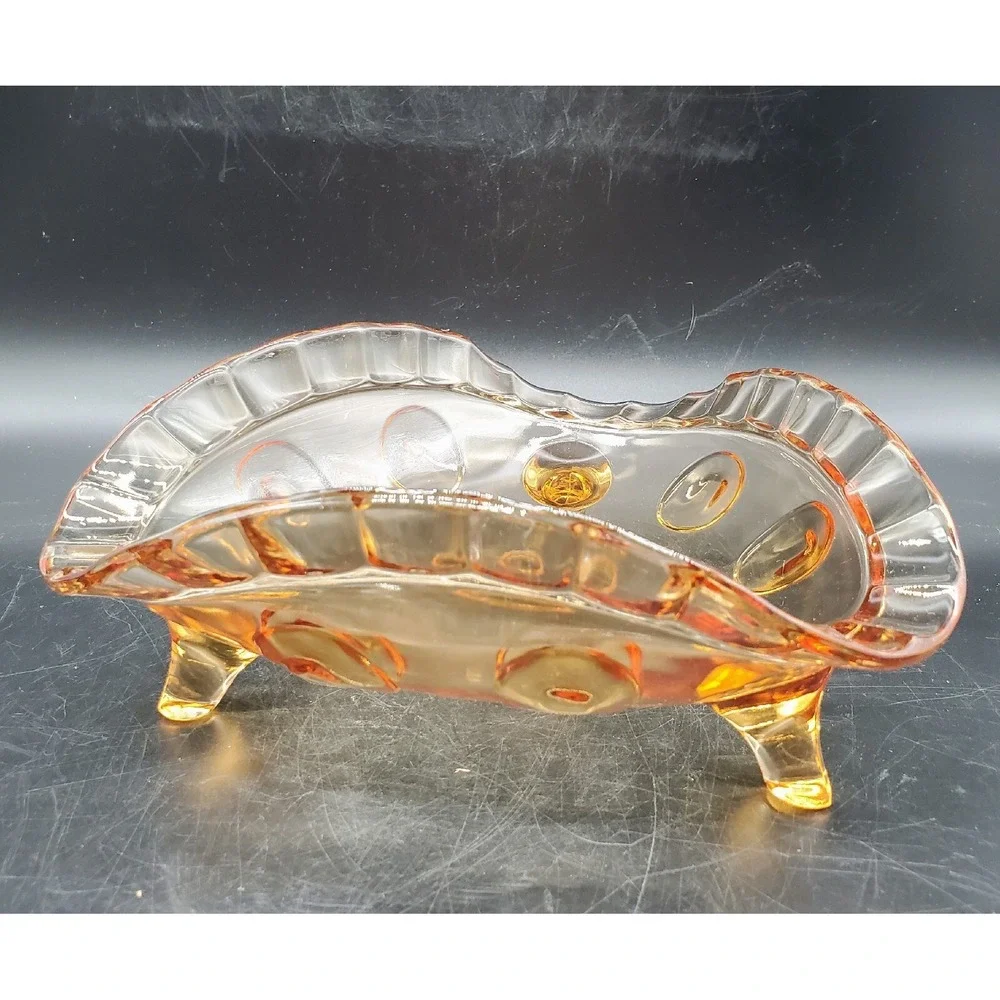 Vintage New Martinsville Glass Amber Thumbprint Footed Bowl Dish 7